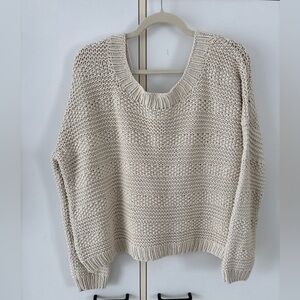 Vince Cream Chunky Knit Scoop neck Sweater Women Large Minimalist Fisherman